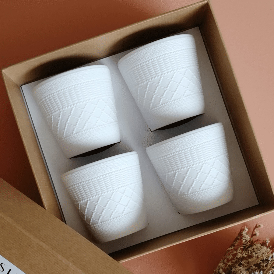 SUBTILE HOME - COFFRET 4 TASSES EXPRESSO - BUCOLIQUE CANNAGE BLEU OCEAN